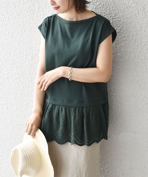 SHIPS(シップス)の「【WEB限定】〈手洗い可能〉カットワーク デザインカットソー◇(Tシャツ/カットソー・レディース・ベージュ系その他/オフホワイト/グリーン/ブラック・ONE SIZE)」の4枚目の写真