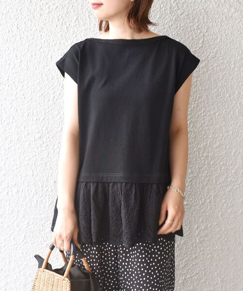 SHIPS(シップス)の「【WEB限定】〈手洗い可能〉カットワーク デザインカットソー◇(Tシャツ/カットソー・レディース・ベージュ系その他/オフホワイト/グリーン/ブラック・ONE SIZE)」の2枚目の写真