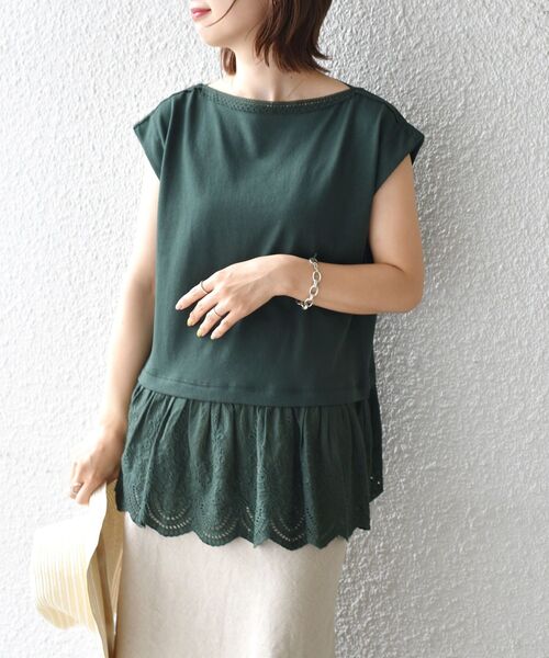 SHIPS(シップス)の「【WEB限定】〈手洗い可能〉カットワーク デザインカットソー◇(Tシャツ/カットソー・レディース・ベージュ系その他/オフホワイト/グリーン/ブラック・ONE SIZE)」の7枚目の写真