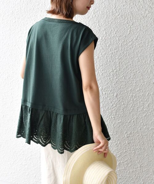 SHIPS(シップス)の「【WEB限定】〈手洗い可能〉カットワーク デザインカットソー◇(Tシャツ/カットソー・レディース・ベージュ系その他/オフホワイト/グリーン/ブラック・ONE SIZE)」の9枚目の写真