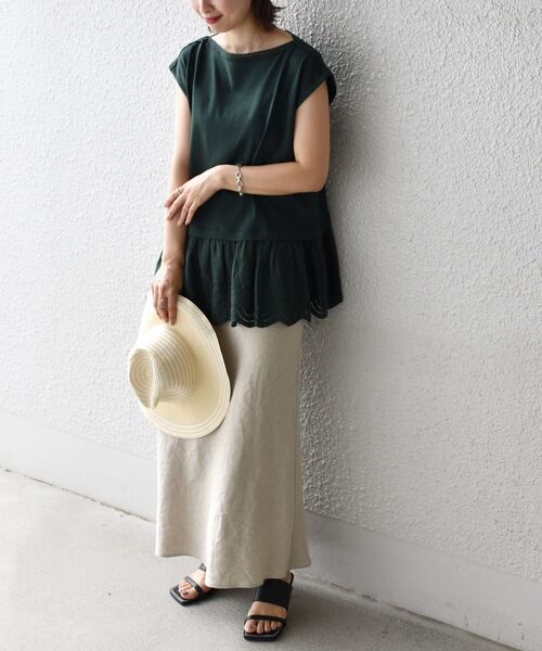 SHIPS(シップス)の「【WEB限定】〈手洗い可能〉カットワーク デザインカットソー◇(Tシャツ/カットソー・レディース・ベージュ系その他/オフホワイト/グリーン/ブラック・ONE SIZE)」の10枚目の写真