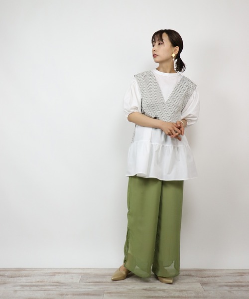 BKhome（ビーケーホーム）の「WEB限定 ビスチェ×ティアードブラウス（シャツ/ブラウス・レディース・オフホワイト/パープル・FREE）」の3枚目の写真