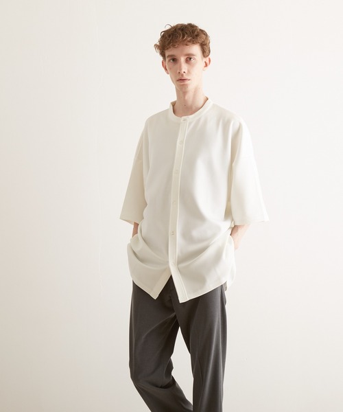 VIBGYOR(ヴィブジョー)の「【VIBGYOR BY AS】薄手ポンチ5分袖バンドカラーシャツ(BL)(シャツ/ブラウス・メンズ・ホワイト/ブラック/ブルーグレー/グレイッシュベージュ・MEDIUM/LARGE)」の7枚目の写真