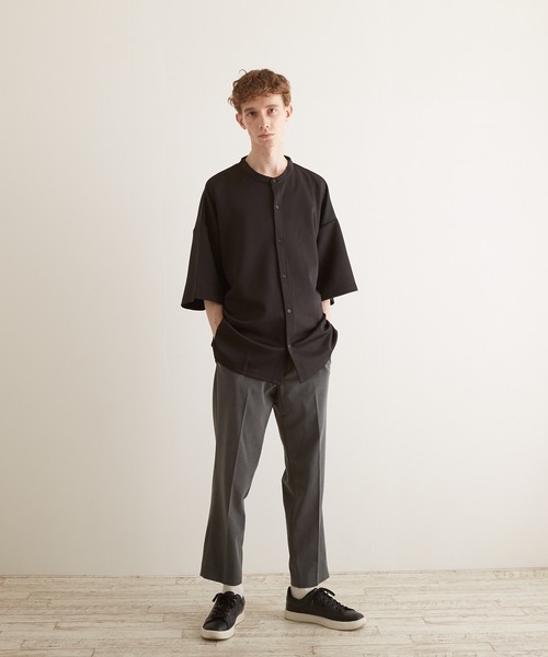 VIBGYOR(ヴィブジョー)の「【VIBGYOR BY AS】薄手ポンチ5分袖バンドカラーシャツ(BL)(シャツ/ブラウス・メンズ・ホワイト/ブラック/ブルーグレー/グレイッシュベージュ・MEDIUM/LARGE)」の14枚目の写真