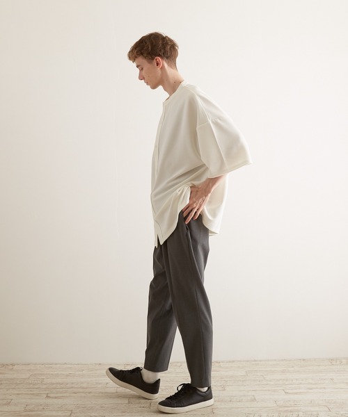 VIBGYOR(ヴィブジョー)の「【VIBGYOR BY AS】薄手ポンチ5分袖バンドカラーシャツ(BL)(シャツ/ブラウス・メンズ・ホワイト/ブラック/ブルーグレー/グレイッシュベージュ・MEDIUM/LARGE)」の5枚目の写真