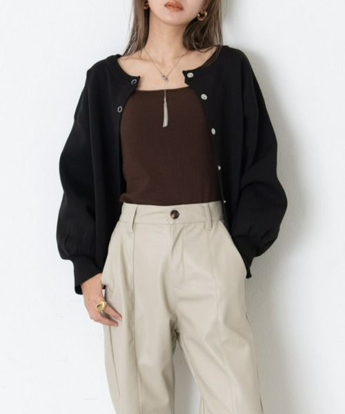 AIC.(エーアイシー)の「2wayダンボールニットカーディガン(カーディガン/ボレロ・レディース・ブラック/ベージュ/グリーン/ピンク/イエロー/レッド/ナチュラル/パープル/ライトグレー・FREE)」の2枚目の写真