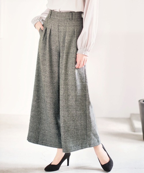 GeeRA（ジーラ）の「美脚ワイドパンツ＜フロントタック＞（その他パンツ・レディース・チェック/ブラック系その他/ライトグレー/チャコールグレー・SMALL/MEDIUM/X-LARGE/LARGE/XX-LARGE）」の4枚目の写真