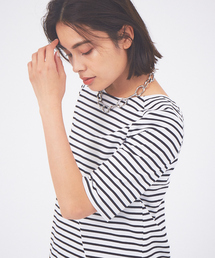 qualite | バックラウンドネックボーダーカットソー(Tシャツ/カットソー)