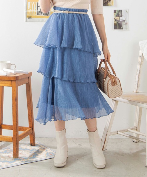 WEGO(ウィゴー)の「WEGO/アシメティアードスカート(スカート・レディース・ブラック/ブルー・FREE)」の1枚目の写真