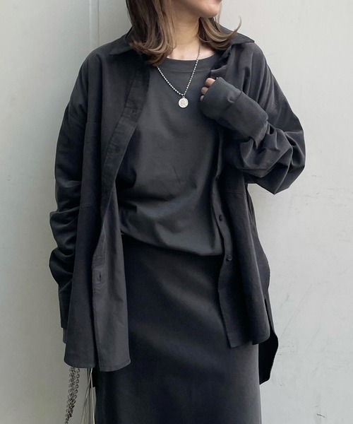 DouDou(ドゥドゥ)の「セットアップコールテンシャツ(シャツ/ブラウス・レディース・ライトグレー/チャコールグレー/ピンク・FREE)」の2枚目の写真