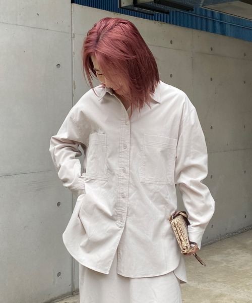 DouDou(ドゥドゥ)の「セットアップコールテンシャツ(シャツ/ブラウス・レディース・ライトグレー/チャコールグレー/ピンク・FREE)」の1枚目の写真