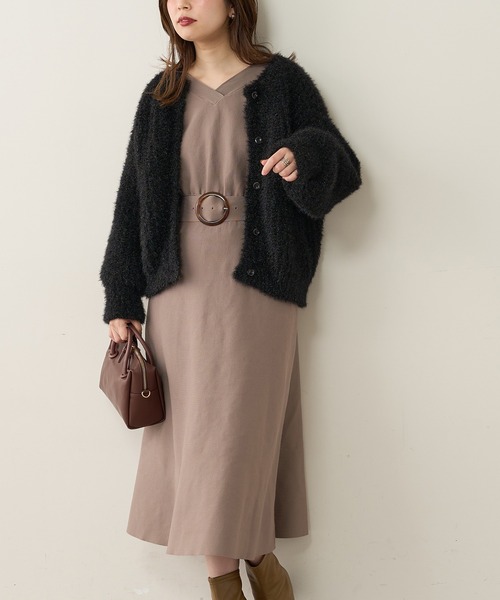 natural couture（ナチュラルクチュール）の「フワ軽2WAY Aラインワンピース（ワンピース・レディース・ラベンダー/レッド系その他/カーキ/グレイッシュベージュ/ブラック・FREE）」の3枚目の写真