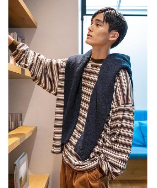 info. BEAUTY&YOUTH（インフォビューティアンドユース）の「【WEB限定】＜info. BEAUTY&YOUTH＞ スーパービッグ ボーダー カットソー（Tシャツ/カットソー・メンズ・ダークブラウン/コバルトブルー/ブラック/オリーブ・S/M/L）」の18枚目の写真