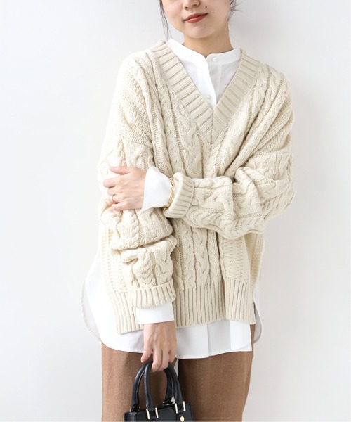 Oldderby Knitwear(オールダービーニットウェア)の「【Oldderby Knitwear】サイドスリットニットプルオーバー◆(ニット/セーター・レディース・ブルー/ナチュラル/ホワイト・MEDIUM)」の2枚目の写真