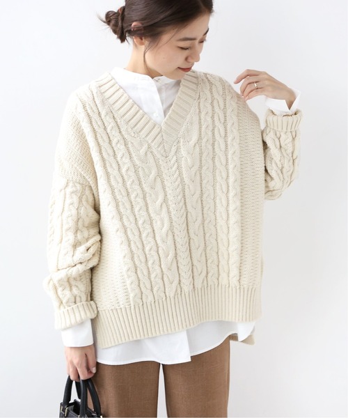 Oldderby Knitwear(オールダービーニットウェア)の「【Oldderby Knitwear】サイドスリットニットプルオーバー◆(ニット/セーター・レディース・ブルー/ナチュラル/ホワイト・MEDIUM)」の7枚目の写真