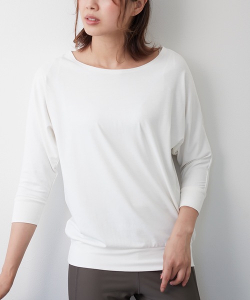 FILA（フィラ）の「【FILA / フィラ】レディース水陸両用 接触冷感 吸水速乾 リブ使い7分袖Tシャツ（Tシャツ/カットソー・レディース・ブラック/杢グレー/ホワイト/ネイビー・SMALL/LARGE/MEDIUM/X-LARGE）」の2枚目の写真