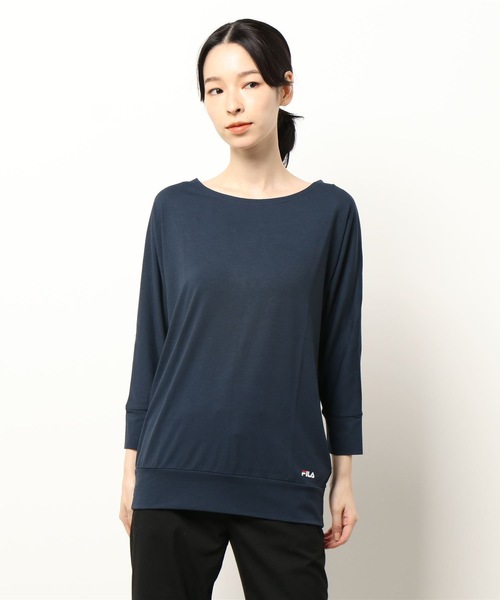 FILA（フィラ）の「【FILA / フィラ】レディース水陸両用 接触冷感 吸水速乾 リブ使い7分袖Tシャツ（Tシャツ/カットソー・レディース・ブラック/杢グレー/ホワイト/ネイビー・SMALL/LARGE/MEDIUM/X-LARGE）」の7枚目の写真
