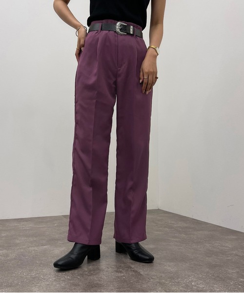 apres jour mignon（アプレジュールミニョン）の「センタープレスストレートパンツ【SETUP着用可能】【ZOZOTOWN限定アイテム】（その他パンツ・レディース・パープル系その他3/ブラック/ダークグリーン/グリーン系その他2・MEDIUM/X-LARGE/SMALL）」の4枚目の写真