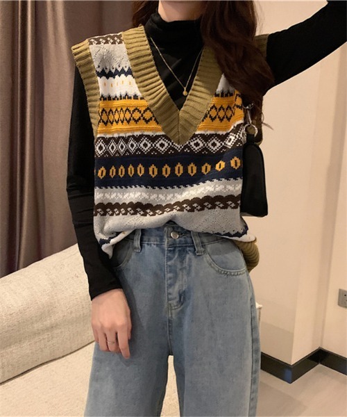 MAISON DE THERESE(メゾン ド テレーズ)の「Vネックノルディック ニットベスト セーター(ベスト・レディース・B/A/C・FREE)」の9枚目の写真