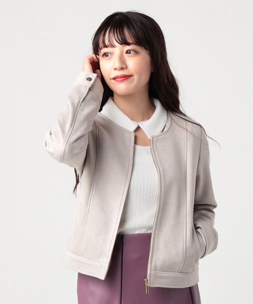 CECIL McBEE(セシルマクビー)の「フェイクスエードシングルライダースジャケット(ライダースジャケット・レディース・ベージュ/モカ/グレー/ピンク・MEDIUM/LARGE)」の2枚目の写真
