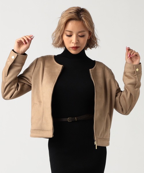 CECIL McBEE(セシルマクビー)の「フェイクスエードシングルライダースジャケット(ライダースジャケット・レディース・ベージュ/モカ/グレー/ピンク・MEDIUM/LARGE)」の3枚目の写真