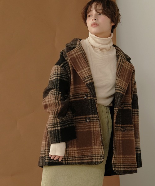 Bab（バブ）の「【WEB限定】チェック柄オーバーミドルコート