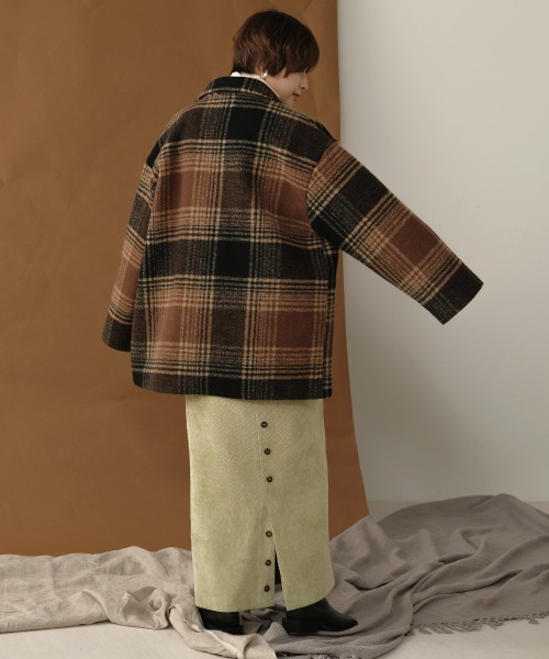 Bab（バブ）の「【WEB限定】チェック柄オーバーミドルコート（チェスターコート・レディース・ブラウン/ブラック・38）」の15枚目の写真