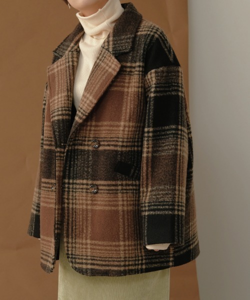 Bab（バブ）の「【WEB限定】チェック柄オーバーミドルコート（チェスターコート・レディース・ブラウン/ブラック・38）」の12枚目の写真