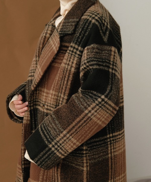 Bab（バブ）の「【WEB限定】チェック柄オーバーミドルコート（チェスターコート・レディース・ブラウン/ブラック・38）」の21枚目の写真