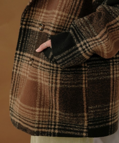 Bab（バブ）の「【WEB限定】チェック柄オーバーミドルコート（チェスターコート・レディース・ブラウン/ブラック・38）」の10枚目の写真