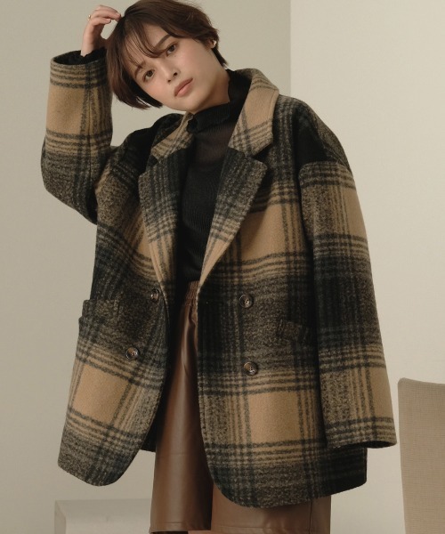 Bab（バブ）の「【WEB限定】チェック柄オーバーミドルコート