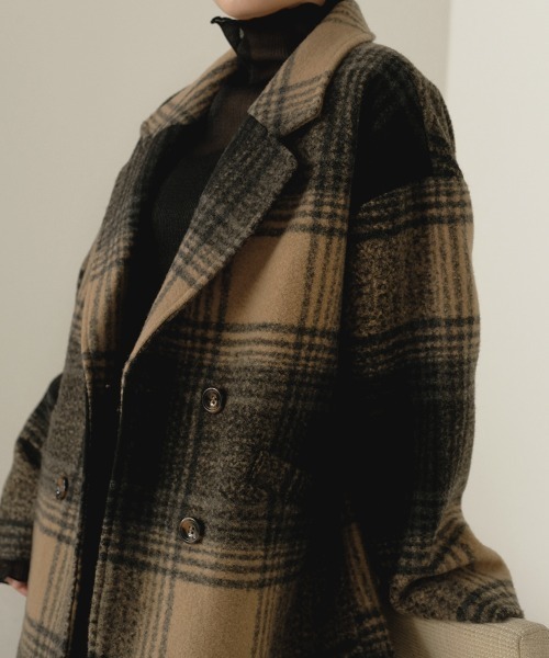 Bab（バブ）の「【WEB限定】チェック柄オーバーミドルコート（チェスターコート・レディース・ブラウン/ブラック・38）」の14枚目の写真