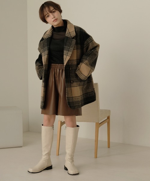 Bab（バブ）の「【WEB限定】チェック柄オーバーミドルコート（チェスターコート・レディース・ブラウン/ブラック・38）」の5枚目の写真