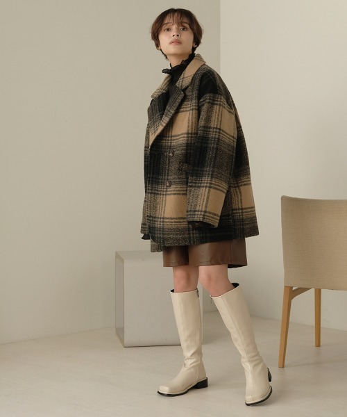 Bab（バブ）の「【WEB限定】チェック柄オーバーミドルコート（チェスターコート・レディース・ブラウン/ブラック・38）」の11枚目の写真