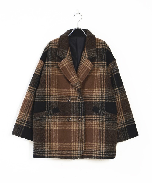 Bab（バブ）の「【WEB限定】チェック柄オーバーミドルコート（チェスターコート・レディース・ブラウン/ブラック・38）」の13枚目の写真
