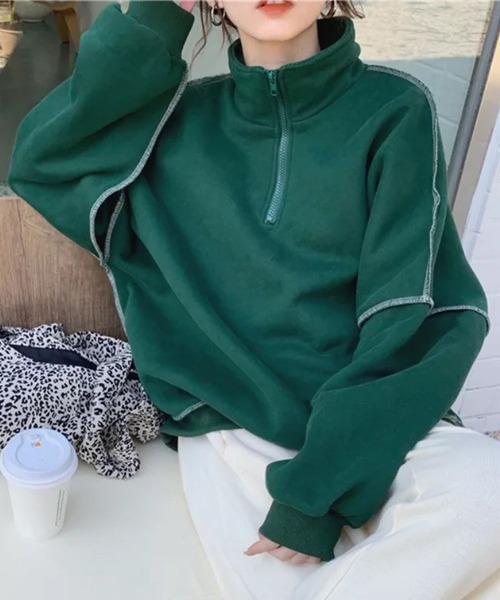 lala Born（ララボーン）の「配色ステッチハーフジップPO（パーカー・レディース・イエロー/グリーン・FREE）」の11枚目の写真