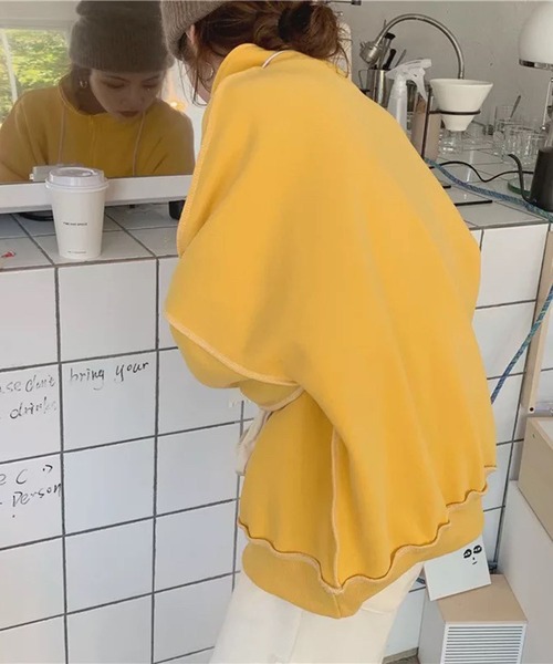 lala Born（ララボーン）の「配色ステッチハーフジップPO（パーカー・レディース・イエロー/グリーン・FREE）」の3枚目の写真