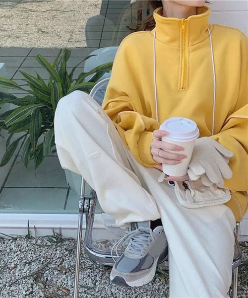 lala Born（ララボーン）の「配色ステッチハーフジップPO（パーカー・レディース・イエロー/グリーン・FREE）」の10枚目の写真