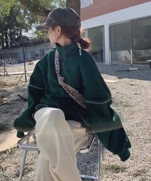 lala Born（ララボーン）の「配色ステッチハーフジップPO（パーカー・レディース・イエロー/グリーン・FREE）」の8枚目の写真