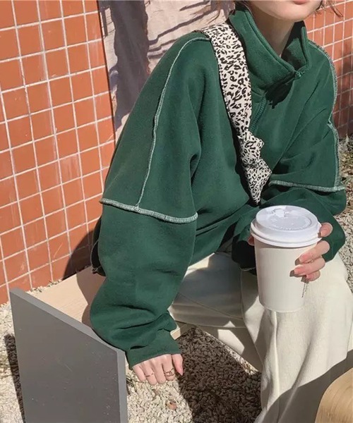 lala Born（ララボーン）の「配色ステッチハーフジップPO（パーカー・レディース・イエロー/グリーン・FREE）」の9枚目の写真