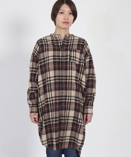 D M G ディーエムジー ビッグチェックフランネル スタンドカラーチュニック シャツワンピース D M G ドミンゴ のファッション通販 Zozotown