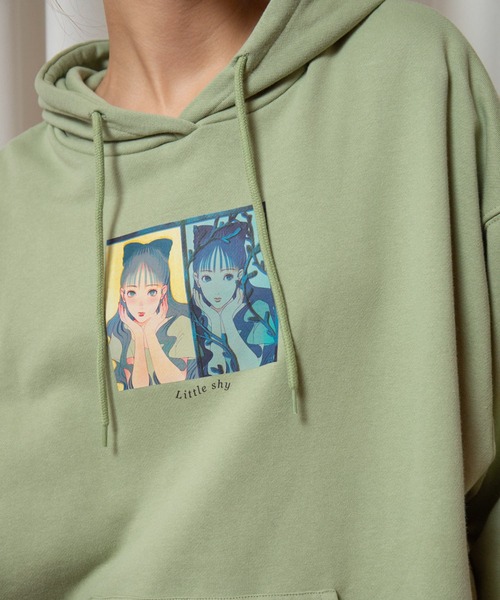vis-`a-vis（ビサビ）の「【WEB限定】【コラボ】ミチ＆藍にいなイラストプリント裏毛チュニックフーディ（パーカー・レディース・ライトグリーン/ブラック/ホワイト・FREE）」の5枚目の写真