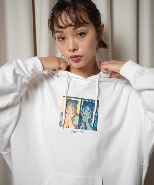 vis-`a-vis（ビサビ）の「【WEB限定】【コラボ】ミチ＆藍にいなイラストプリント裏毛チュニックフーディ（パーカー・レディース・ライトグリーン/ブラック/ホワイト・FREE）」の9枚目の写真