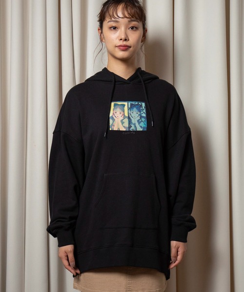 vis-`a-vis（ビサビ）の「【WEB限定】【コラボ】ミチ＆藍にいなイラストプリント裏毛チュニックフーディ（パーカー・レディース・ライトグリーン/ブラック/ホワイト・FREE）」の15枚目の写真