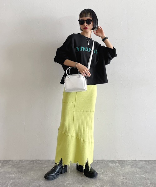 PAGEBOY（ページボーイ）の「ニットダメージスカート（スカート・レディース・ブラック/イエロー/アイボリー・FREE）」の5枚目の写真