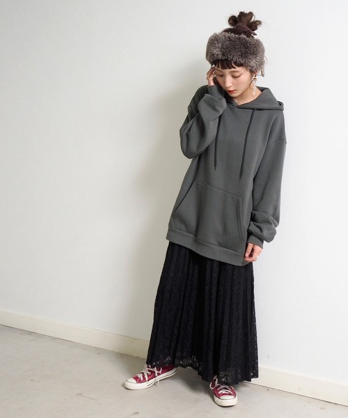 Crisp(クリスプ)の「起毛レースプリーツスカート(スカート・レディース・ブラック/アイボリー・FREE)」の4枚目の写真