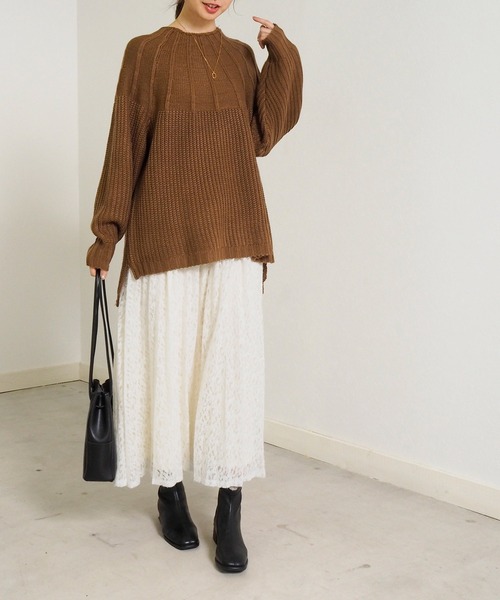 Crisp(クリスプ)の「起毛レースプリーツスカート(スカート・レディース・ブラック/アイボリー・FREE)」の9枚目の写真