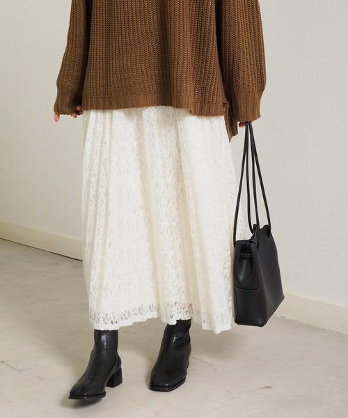 Crisp(クリスプ)の「起毛レースプリーツスカート(スカート・レディース・ブラック/アイボリー・FREE)」の10枚目の写真