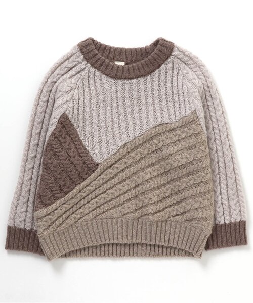 apres les cours（アプレレクール）の「パッチワークニット（ニット/セーター・キッズ・ブラウン/サックスブルー・120/100/140/90）」の2枚目の写真