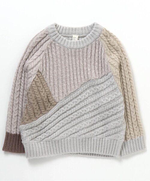 apres les cours（アプレレクール）の「パッチワークニット（ニット/セーター・キッズ・ブラウン/サックスブルー・120/100/140/90）」の5枚目の写真